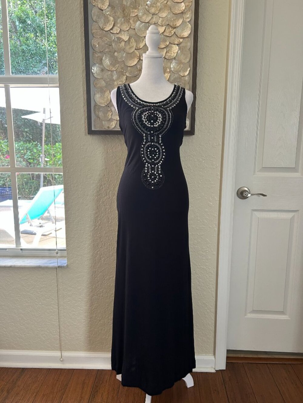 INC. Black Beaded Racer Back Maxi Dress